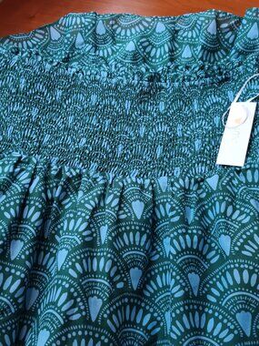 NWT J. Marie Ocean Blue & Green Midi Skirt Dress Sz Large